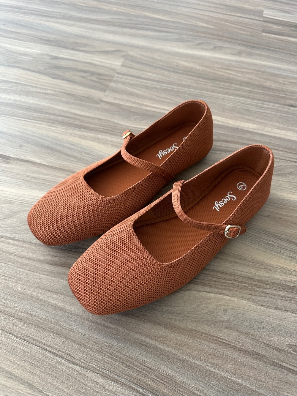 Brown Knit Square Toe Mary Jane Flats Size 9